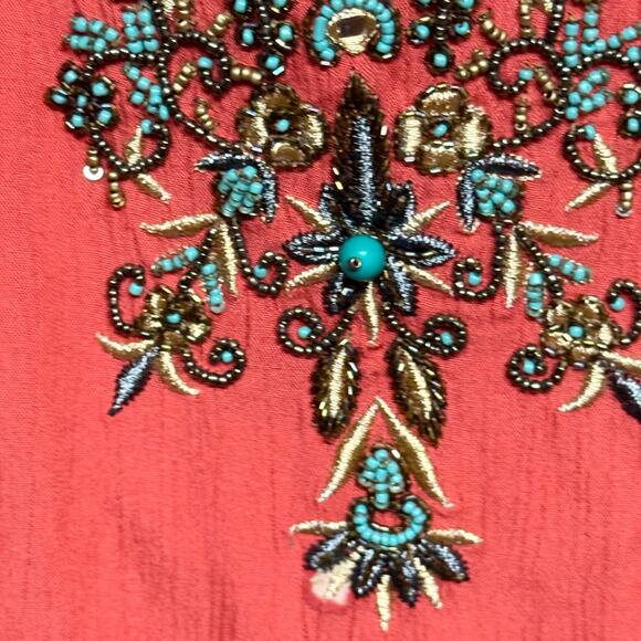 Soft Surroundings Paulina Gauze Pullover Tunic Top Coral Embellished Size Large - Picture 9 of 10